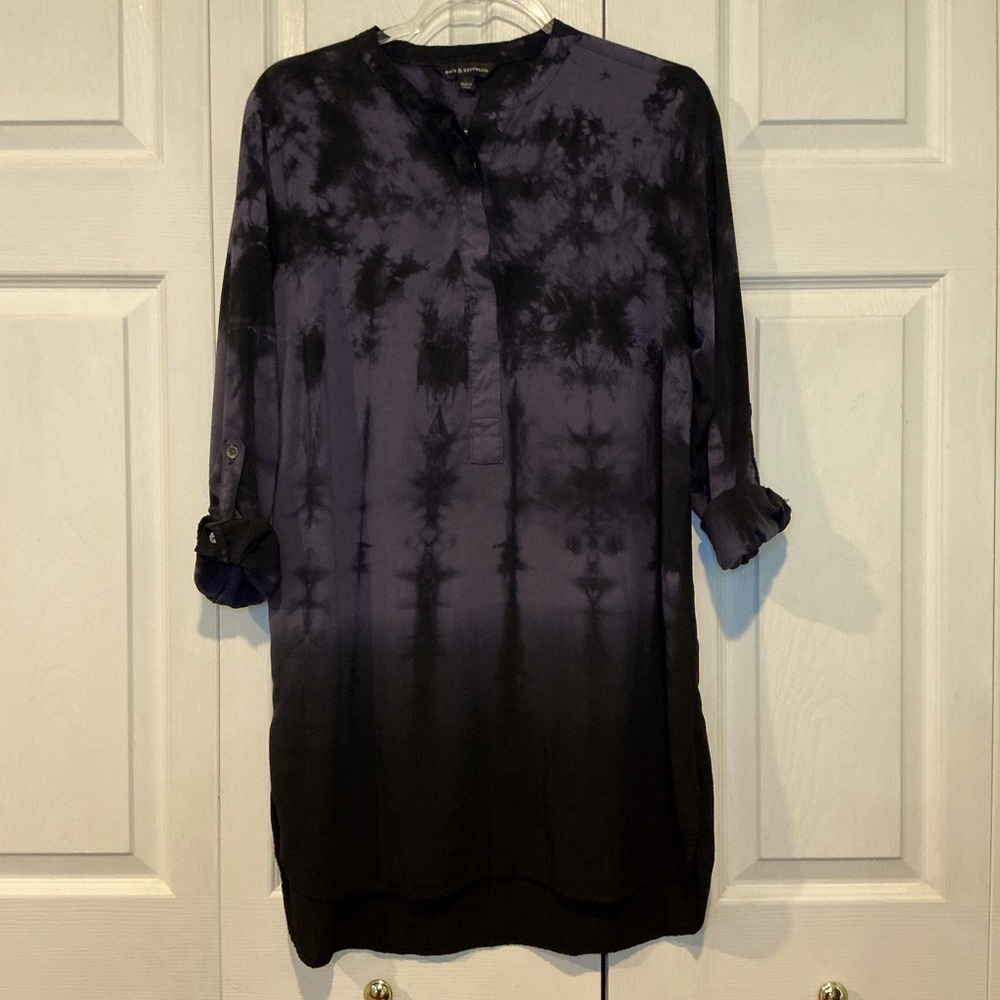 Rock & Republic Black and Purple Tie Dye  Long Sleeve Dress - Large (00829)